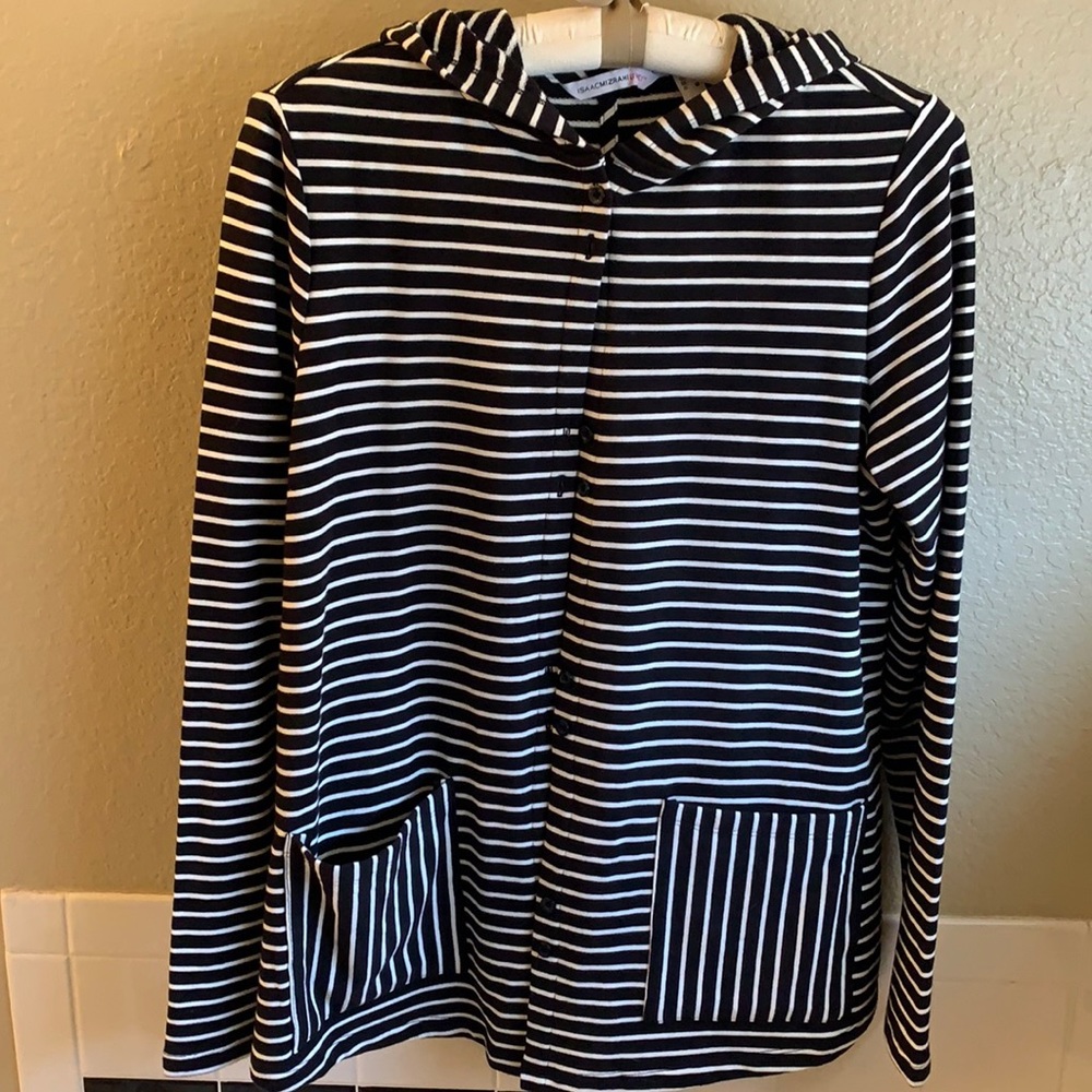 Isaac Mizrahi Live Black/White stripe hoodie- LIKE NEW